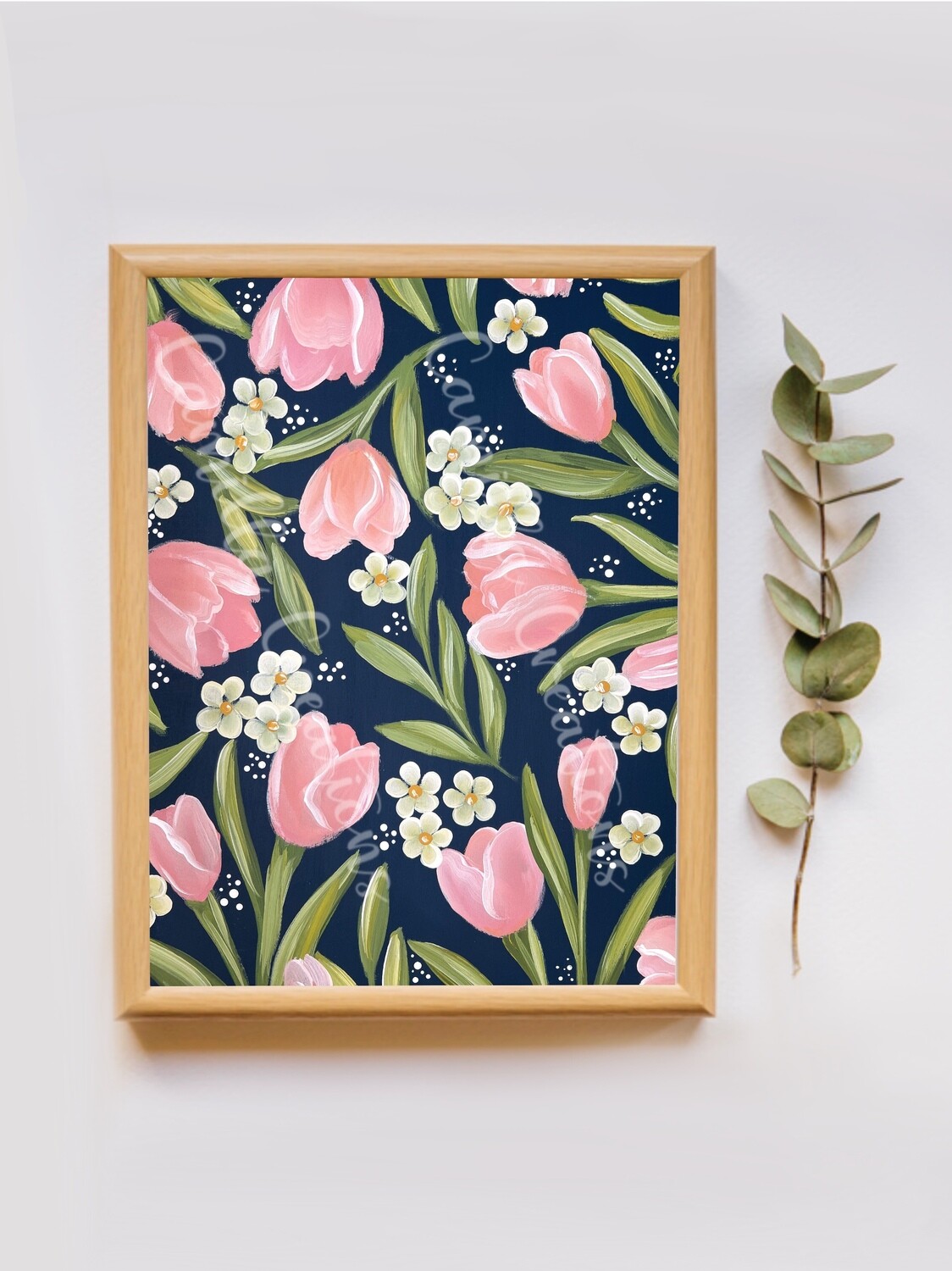 #101 Coral + Navy Tulip Floral Print #101 Coral + Navy Tulip Floral Print