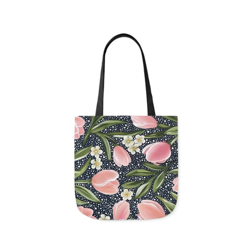 #26 Dotted Coral + Navy Tulip Tote Bag