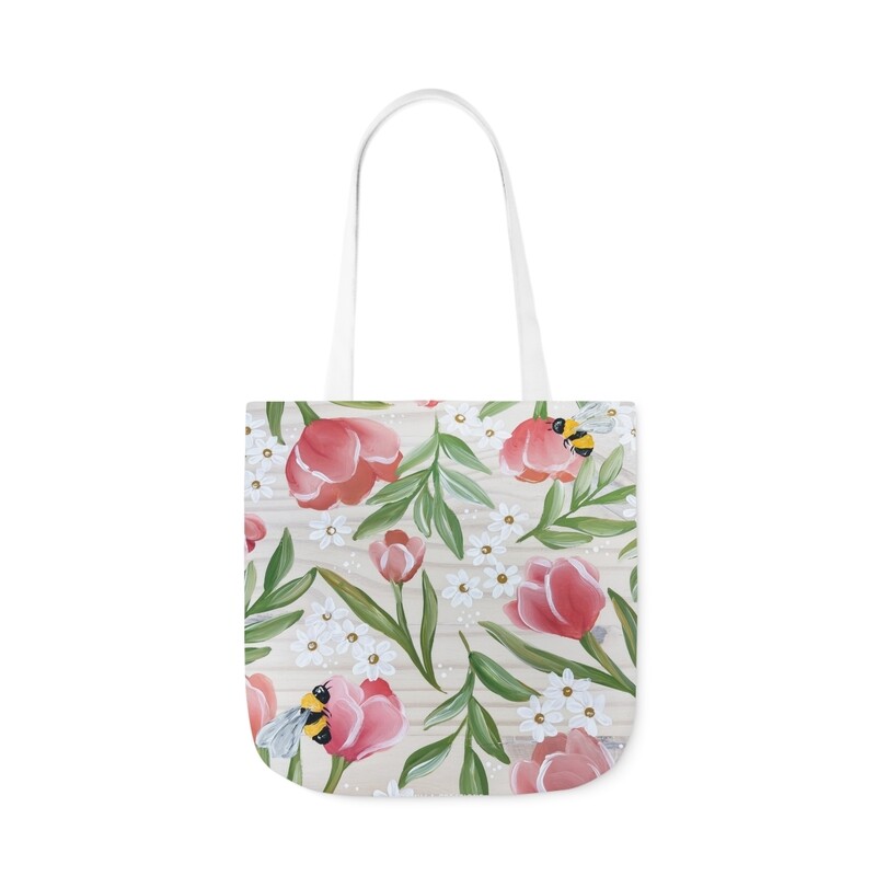 #28 Pink Tulip Bee Tote Bag