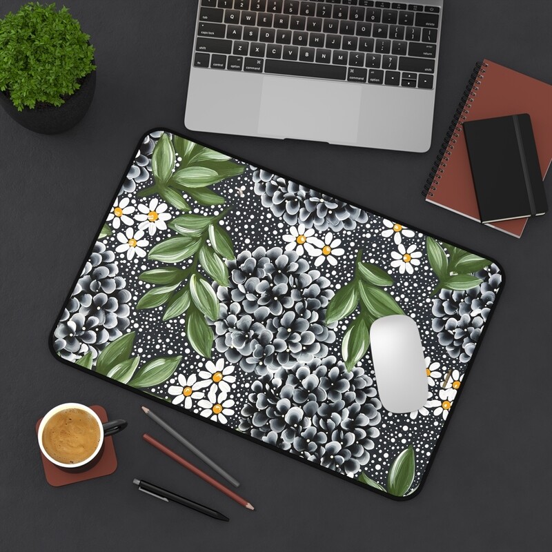 #4 Dotted Black Hydrangea Desk Mat (3 sizes)