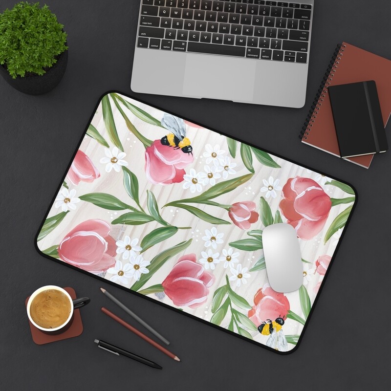 #3 Pink Tulip Bee Desk Mat (3 sizes)