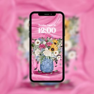 #70 Pink Floral Vase Floral Background/Wallpaper