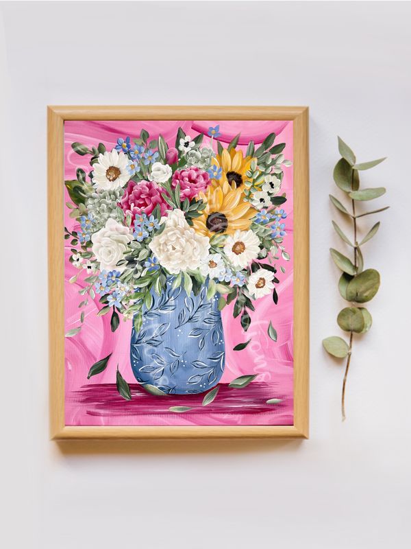 #102 Pink Floral Vase Floral Print