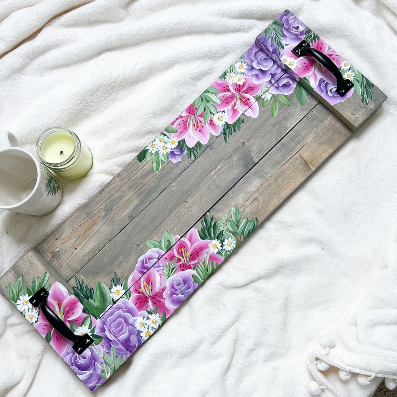 CUSTOM FLOWER Coffee Table Wood Tray CUSTOM FLOWER Coffee Table Wood Tray