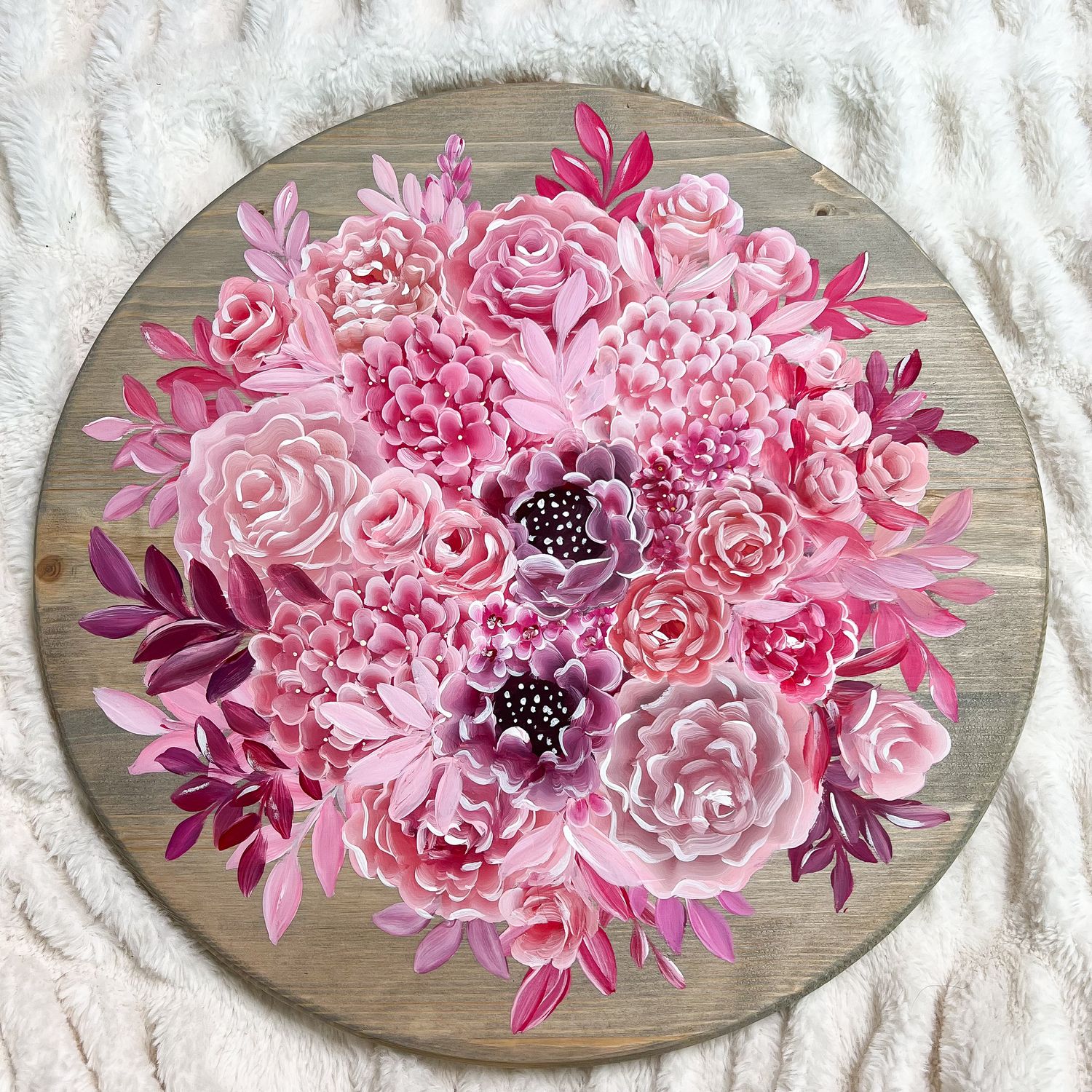 #2 Pink Bouquet on Grey 18" Lazy Susan/Wall Sign