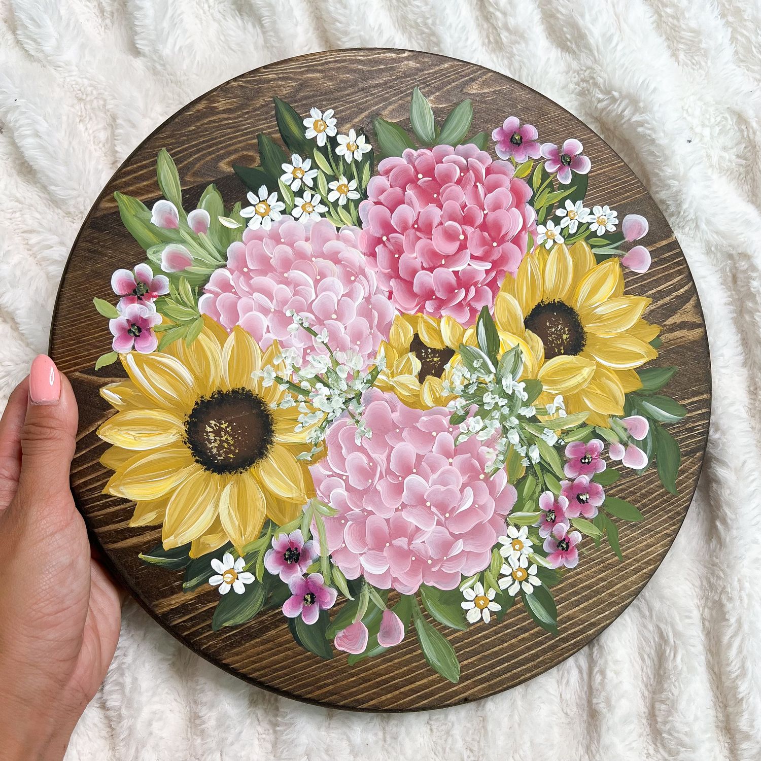 #4 Sunflower + Hydrangea Bouquet 12" Lazy Susan/Wall Sign #4 Sunflower + Hydrangea Bouquet 12" Lazy Susan/Wall Sign