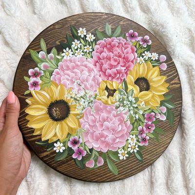 #4 Sunflower + Hydrangea Bouquet 12" Lazy Susan/Wall Sign #4 Sunflower + Hydrangea Bouquet 12" Lazy Susan/Wall Sign