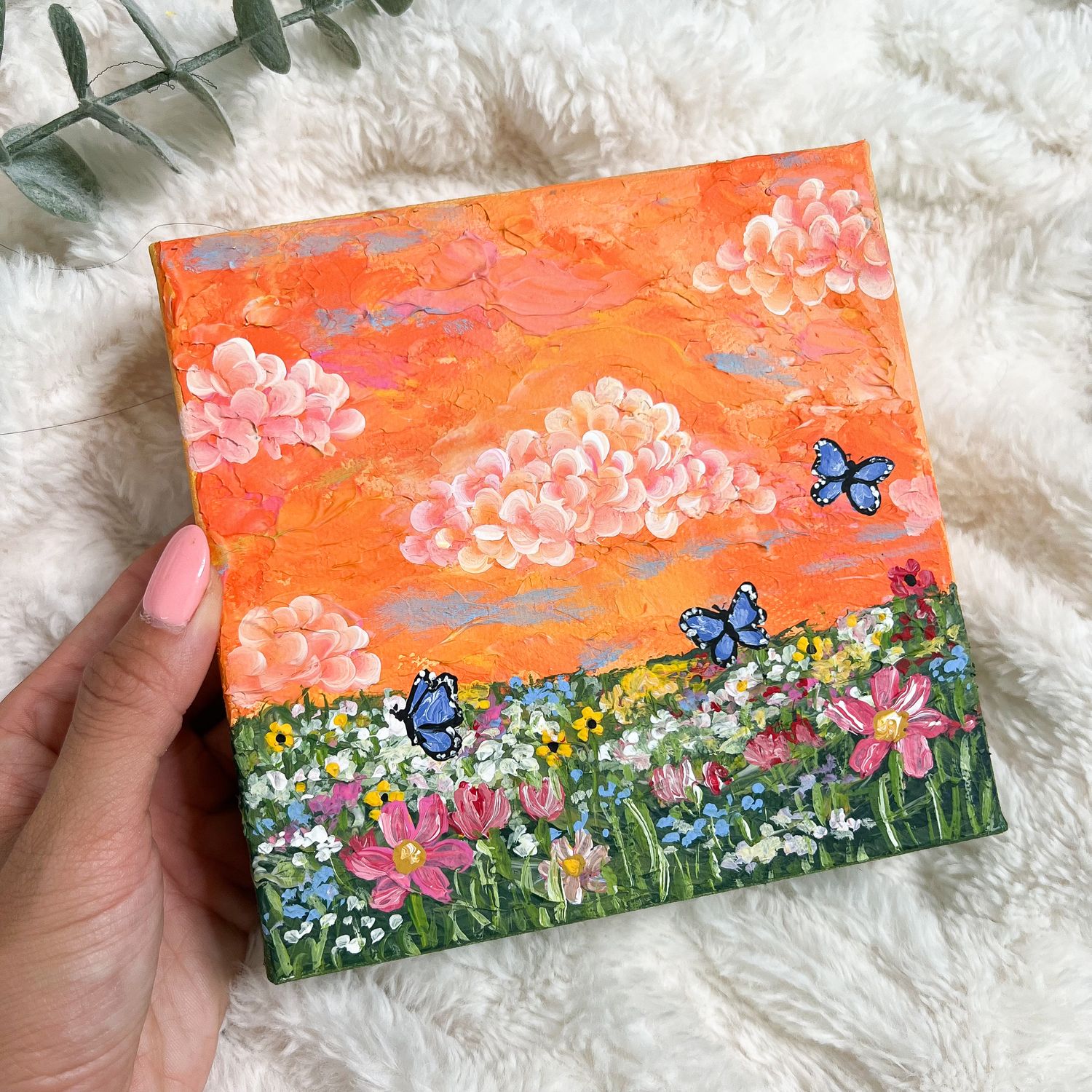 #2 6x6" Textured Orange Meadow Field Canvas