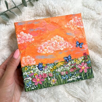 #2 6x6" Textured Orange Meadow Field Canvas #2 6x6" Textured Orange Meadow Field Canvas