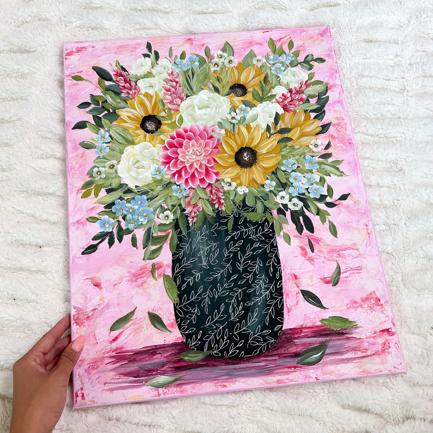 16x20" Textured Pink Bouquet Vase Canvas