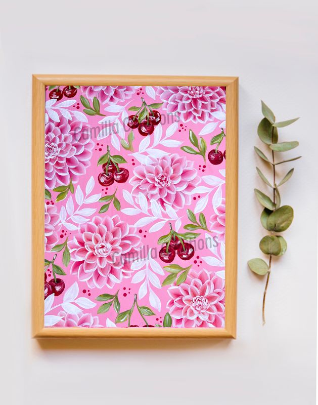 #110 Cherry Dahlia Floral Print