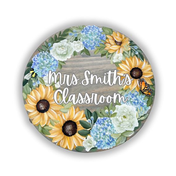 15" Custom Floral Round Wood Sign