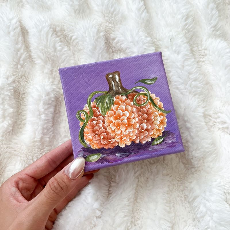 #2 4x4" Purple + Orange Hydrangea PumpkinHand Painted Canvas