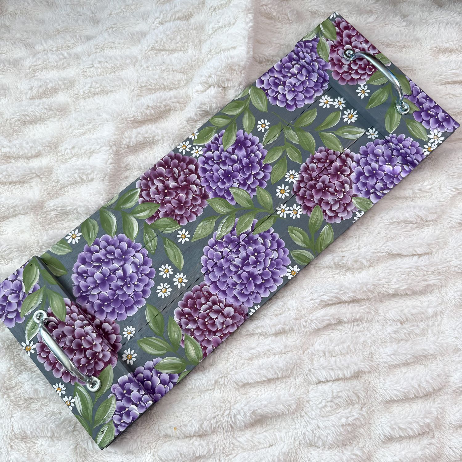 #5 Purple Hydrangea Coffee Table Wood Tray