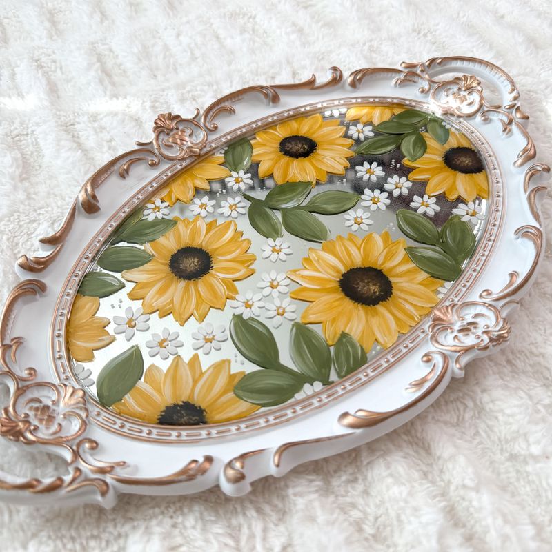 Sunflower + Daisy Vintage Mirror Tray *Made To Order*