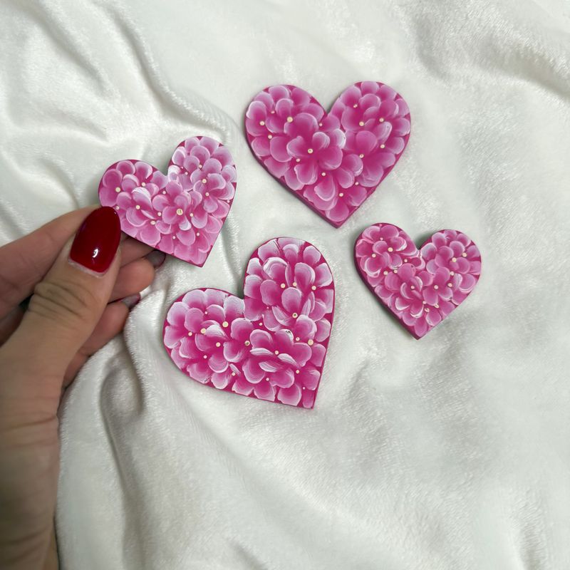 PINK Hydrangea Heart Magnet *Set of 4*