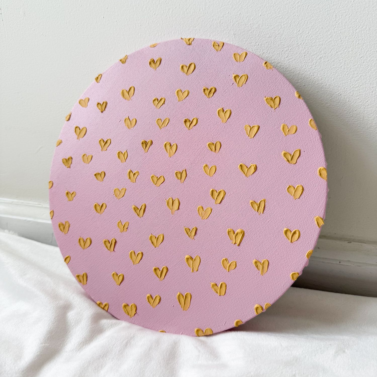 Yellow Textured Hearts Round 10" Canvas