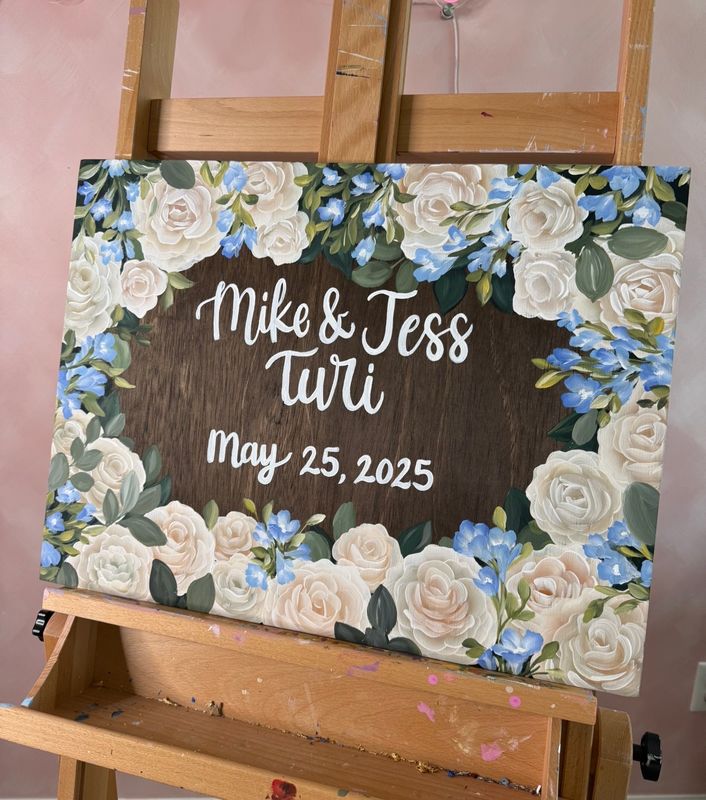 Large 18x24" Custom Text Floral Border Wood Sign