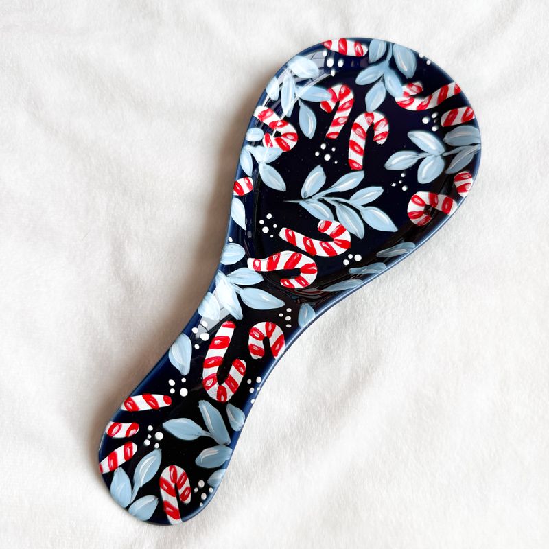 #1 Porcelain Spoon Rest - Navy Candy Canes
