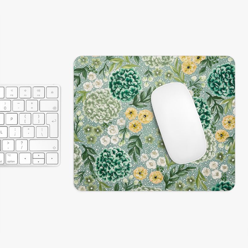 #5 Floral Rectangle Mouse Pad (CC Green Hydrangea)