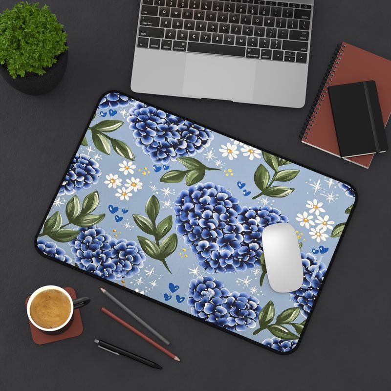 BLUE Hydrangea Heart Nonslip Desk Mat (3 sizes)