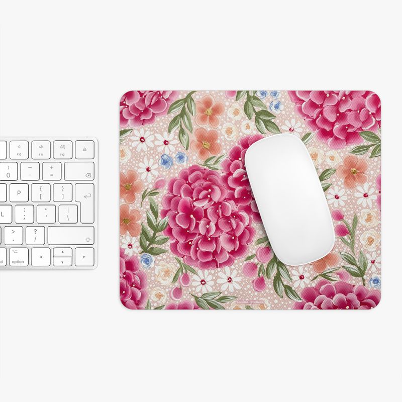 #9 Floral Rectangle Mouse Pad (Pink Passion)