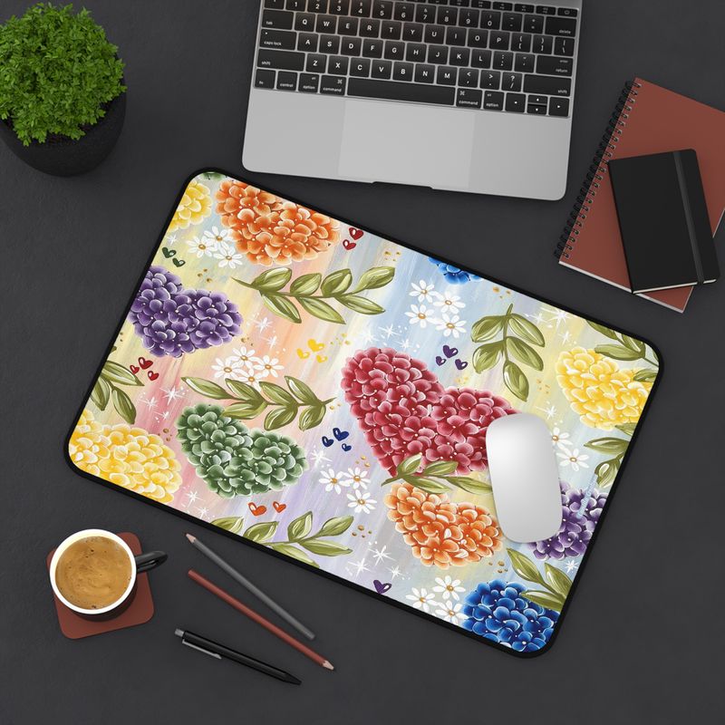 RAINBOW Hydrangea Heart Nonslip Desk Mat (3 sizes)