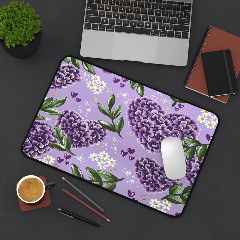 PURPLE Hydrangea Heart Nonslip Desk Mat (3 sizes)