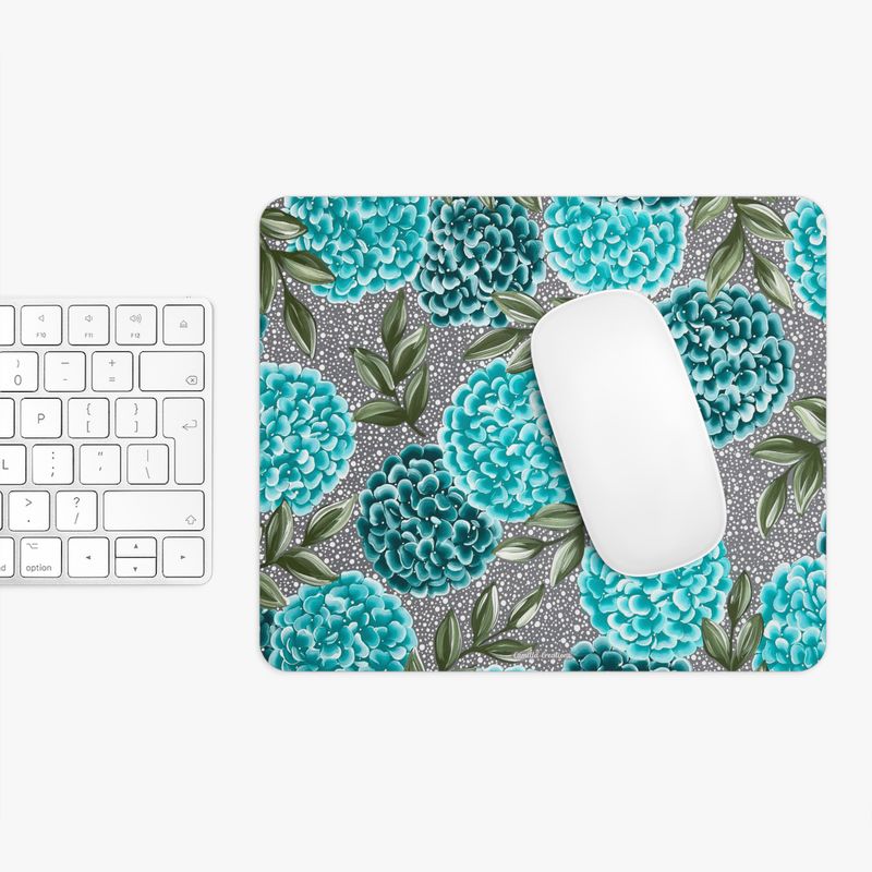 #4 Floral Rectangle Mouse Pad (Dotted Teal Hydrangea)