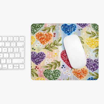 #15  Floral Rectangle Mouse Pad (Rainbow Hydrangea Heart)