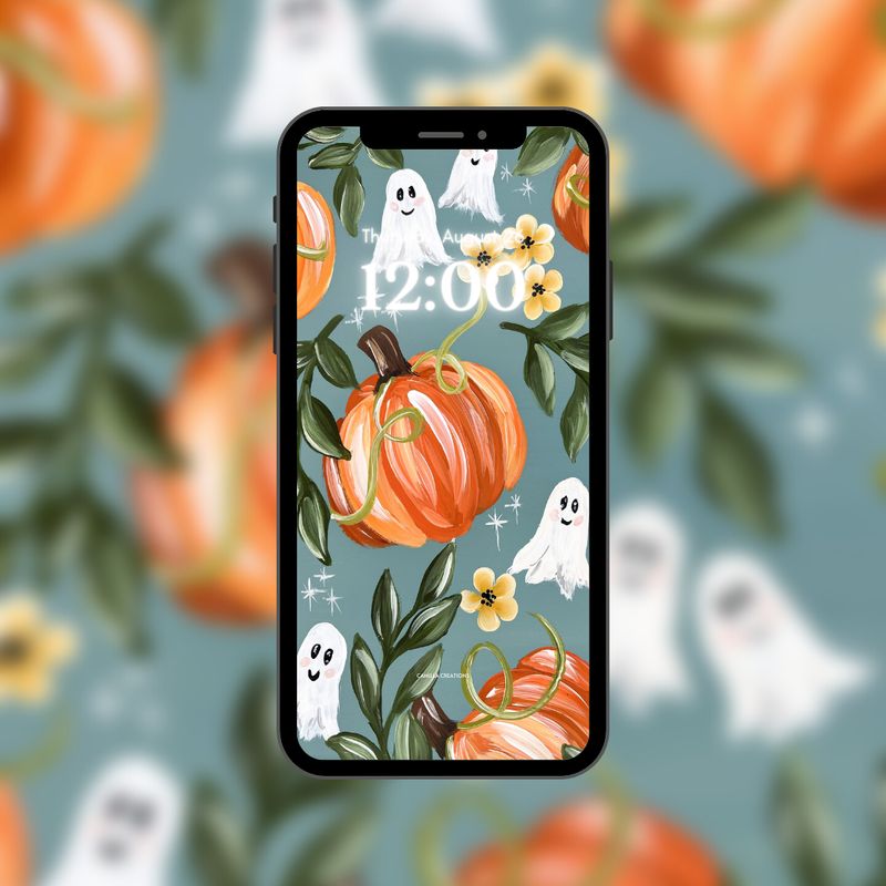 #53 Teal Ghost Pumpkin Background/Wallpaper #53 Teal Ghost Pumpkin Background/Wallpaper