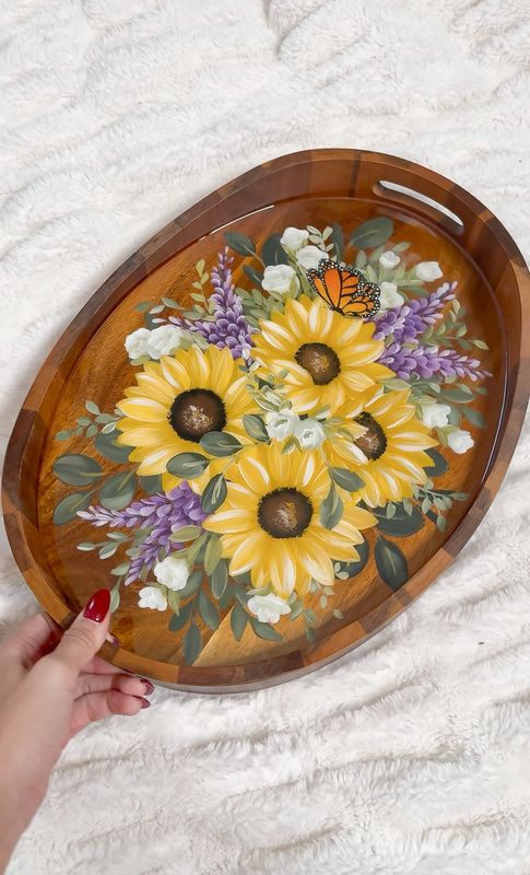 Sunflower Bouquet Oval Acacia Tray