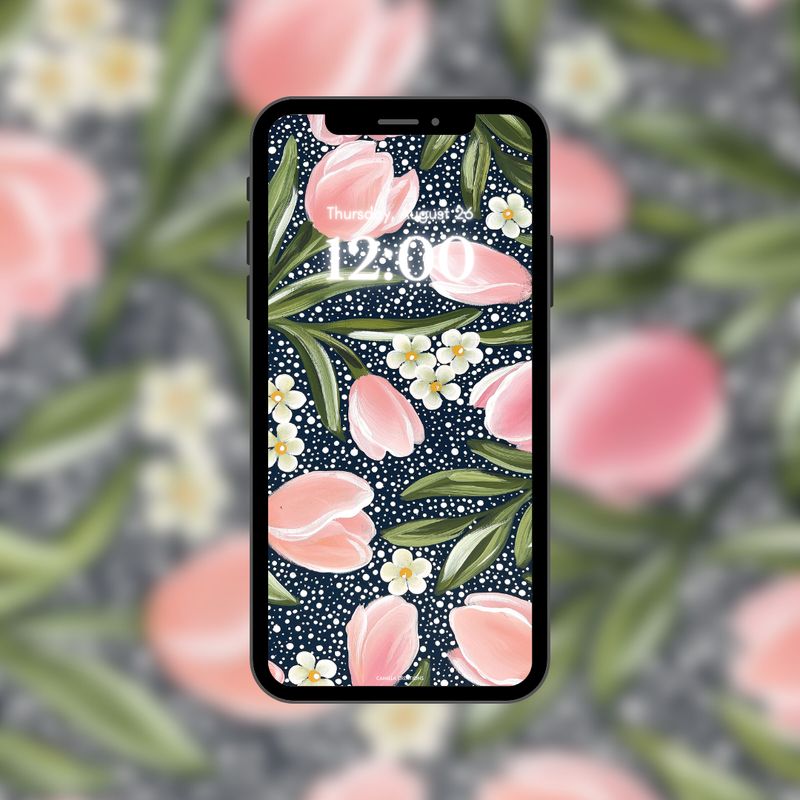 #65 Dotted Coral + Navy Tulip Background/Wallpaper #65 Dotted Coral + Navy Tulip Background/Wallpaper