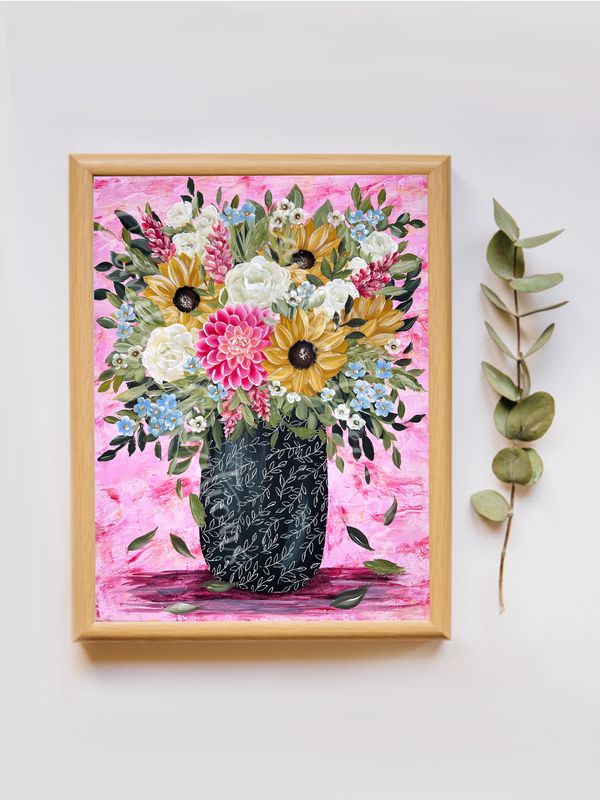 #104 Textured Pink Bouquet Vase Floral Print