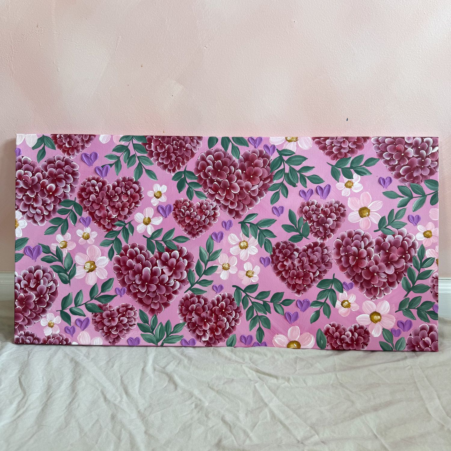 Textured Hydrangea Heart 12"x24" Large Canvas