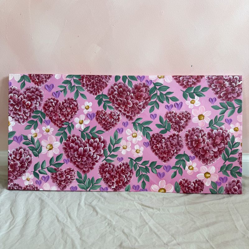 Textured Hydrangea Heart 12"x24" Large Canvas
