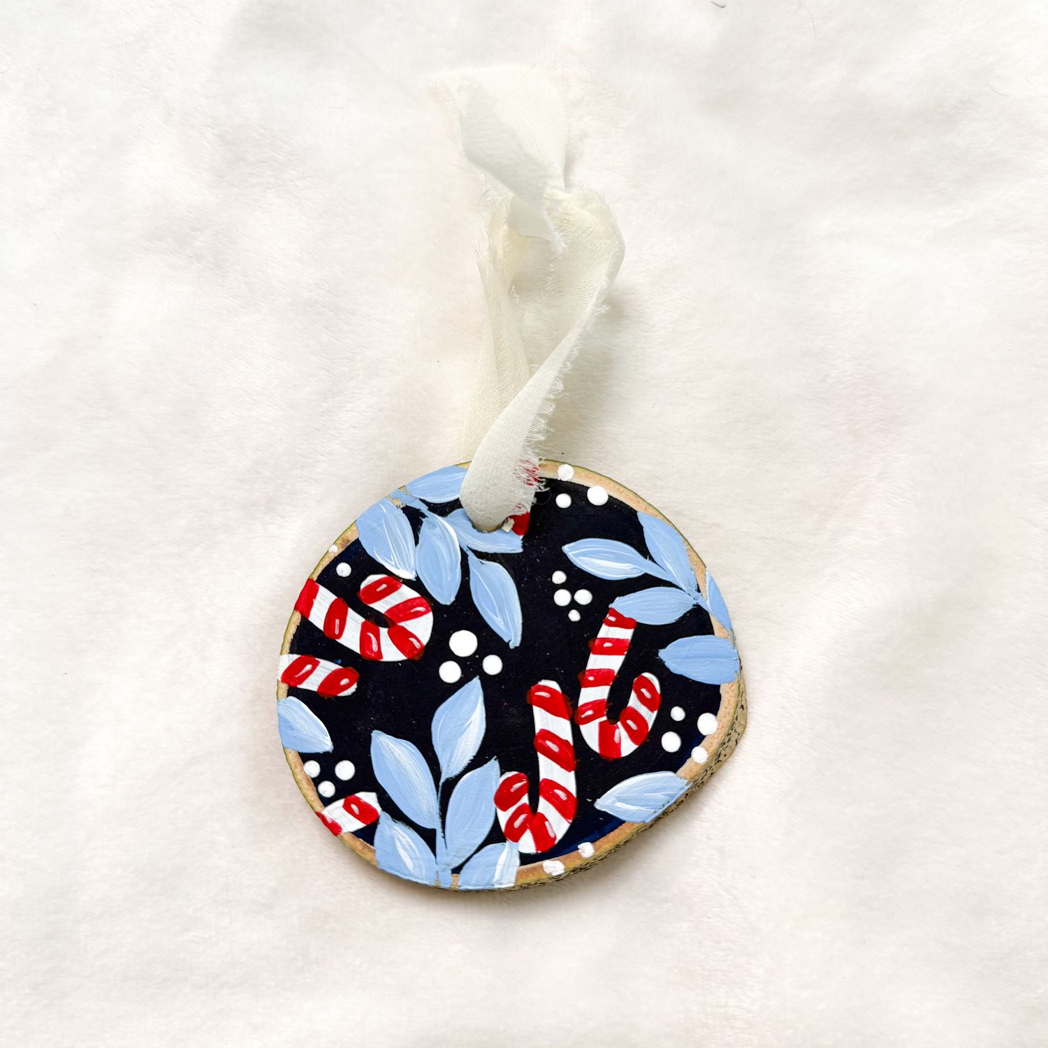 #4 Navy Candy Cane Ornament SMALL