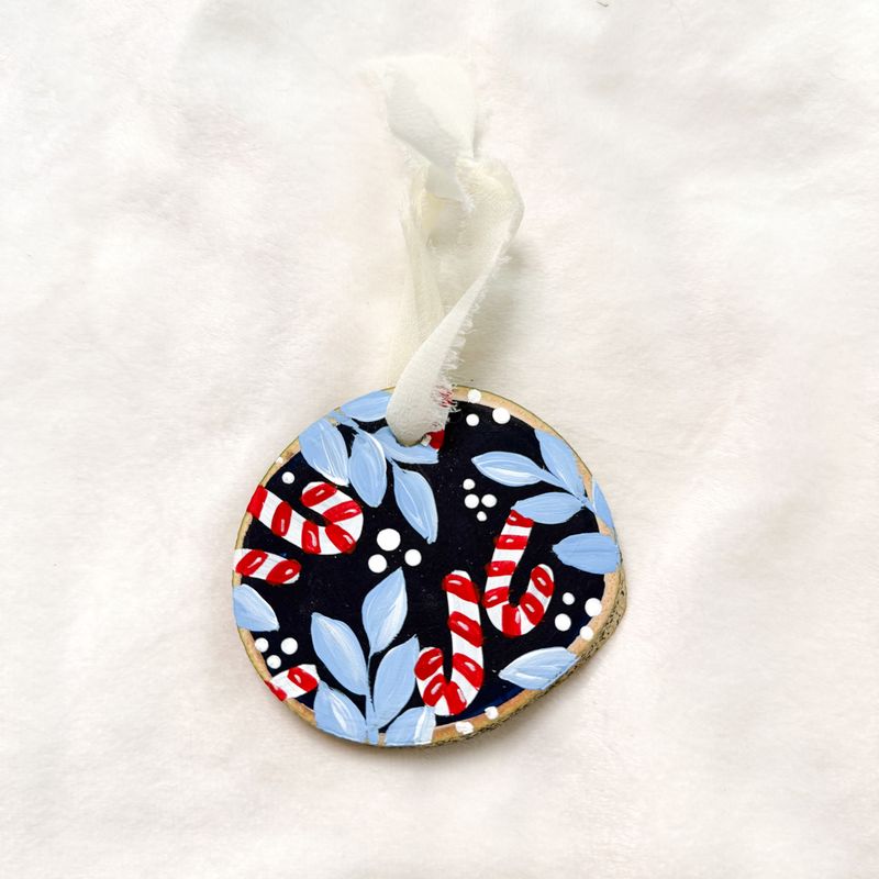 #4 Navy Candy Cane Ornament SMALL
