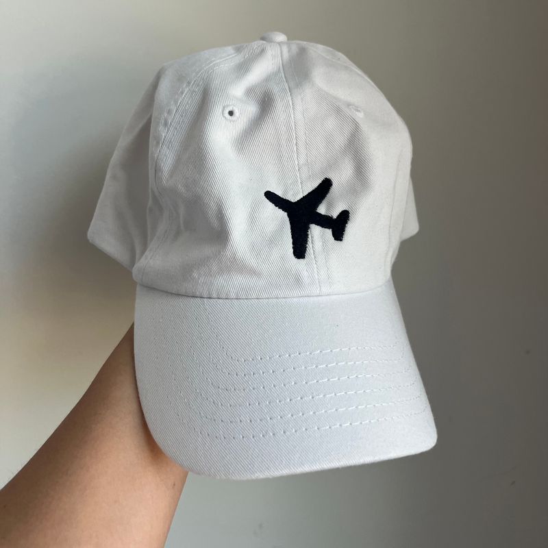 Black Plane Embroidered Hat - White Black Plane Embroidered Hat - White