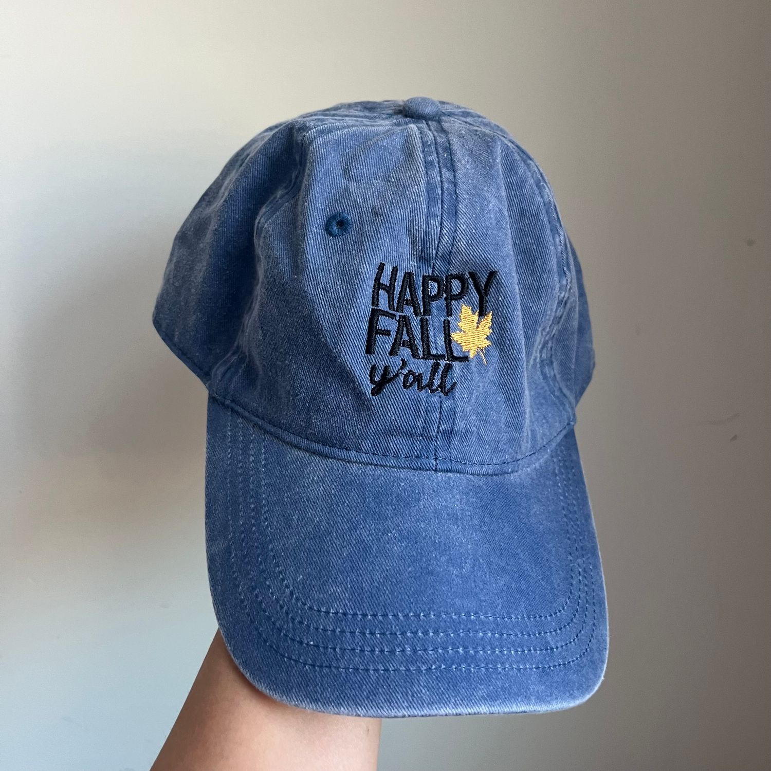 HAPPY FALL Y’ALL Embroidered Hat - Denim Blue HAPPY FALL Y’ALL Embroidered Hat - Denim Blue