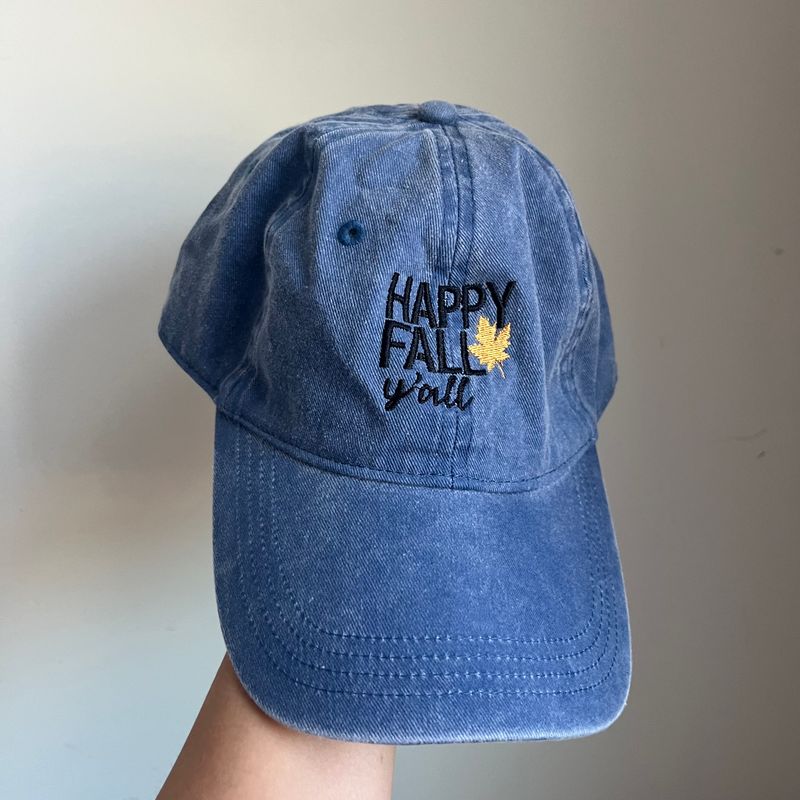 HAPPY FALL Y’ALL Embroidered Hat - Denim Blue HAPPY FALL Y’ALL Embroidered Hat - Denim Blue