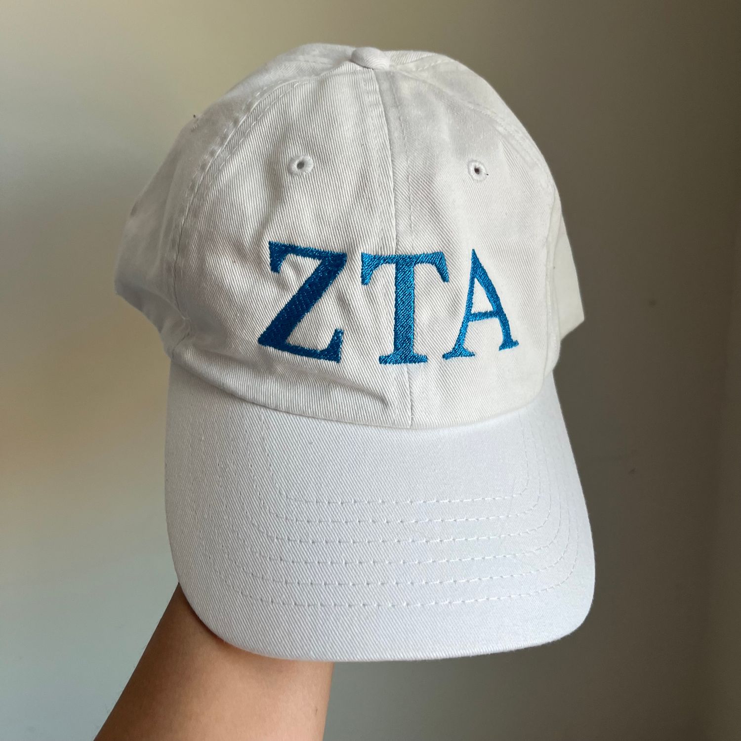 ZTA Zeta Tau Alpha Embroidered Hat - White ZTA Zeta Tau Alpha Embroidered Hat - White