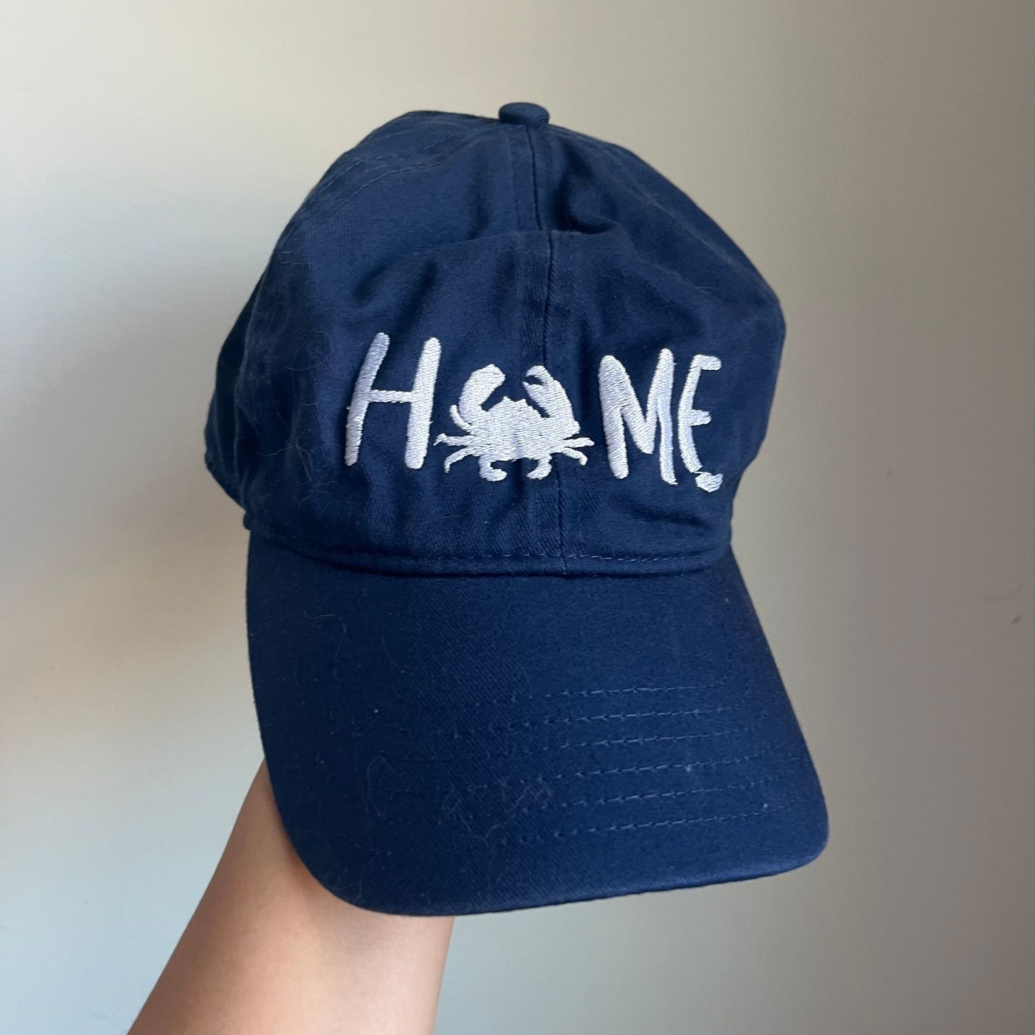 HOME White Crab Embroidered Hat - Navy Blue