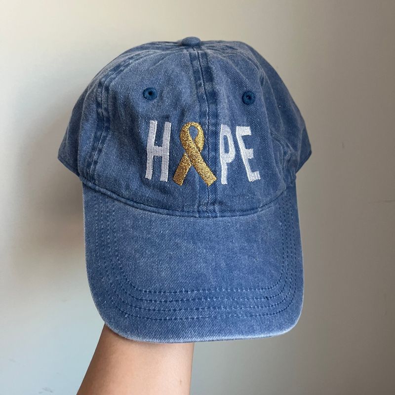 HOPE Childhood Cancer Ribbon Embroidered Hat - Denim Blue HOPE Childhood Cancer Ribbon Embroidered Hat - Denim Blue