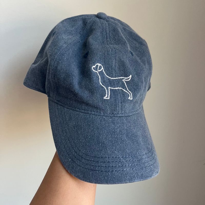 White Dog Outline Embroidered Hat - Dark Blue Denim White Dog Outline Embroidered Hat - Dark Blue Denim