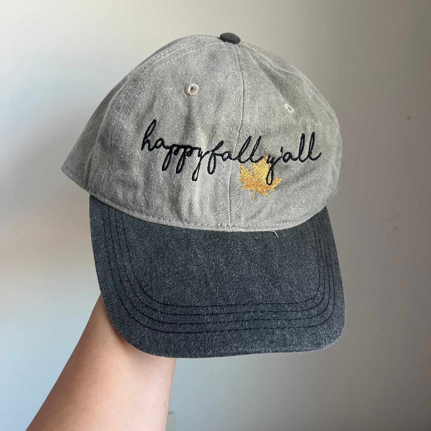 HAPPY FALL Y’ALL Embroidered Hat - Two Tone Gray HAPPY FALL Y’ALL Embroidered Hat - Two Tone Gray