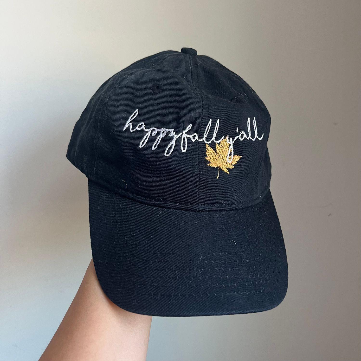 HAPPY FALL Y’ALL White Embroidered Hat - Black