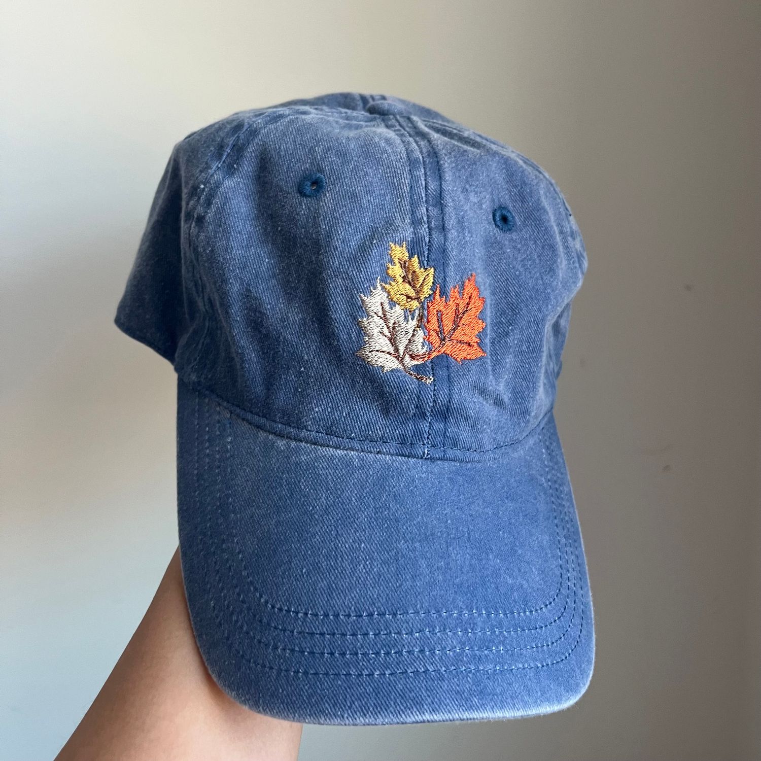 Leaves Embroidered Hat - Denim Blue Leaves Embroidered Hat - Denim Blue