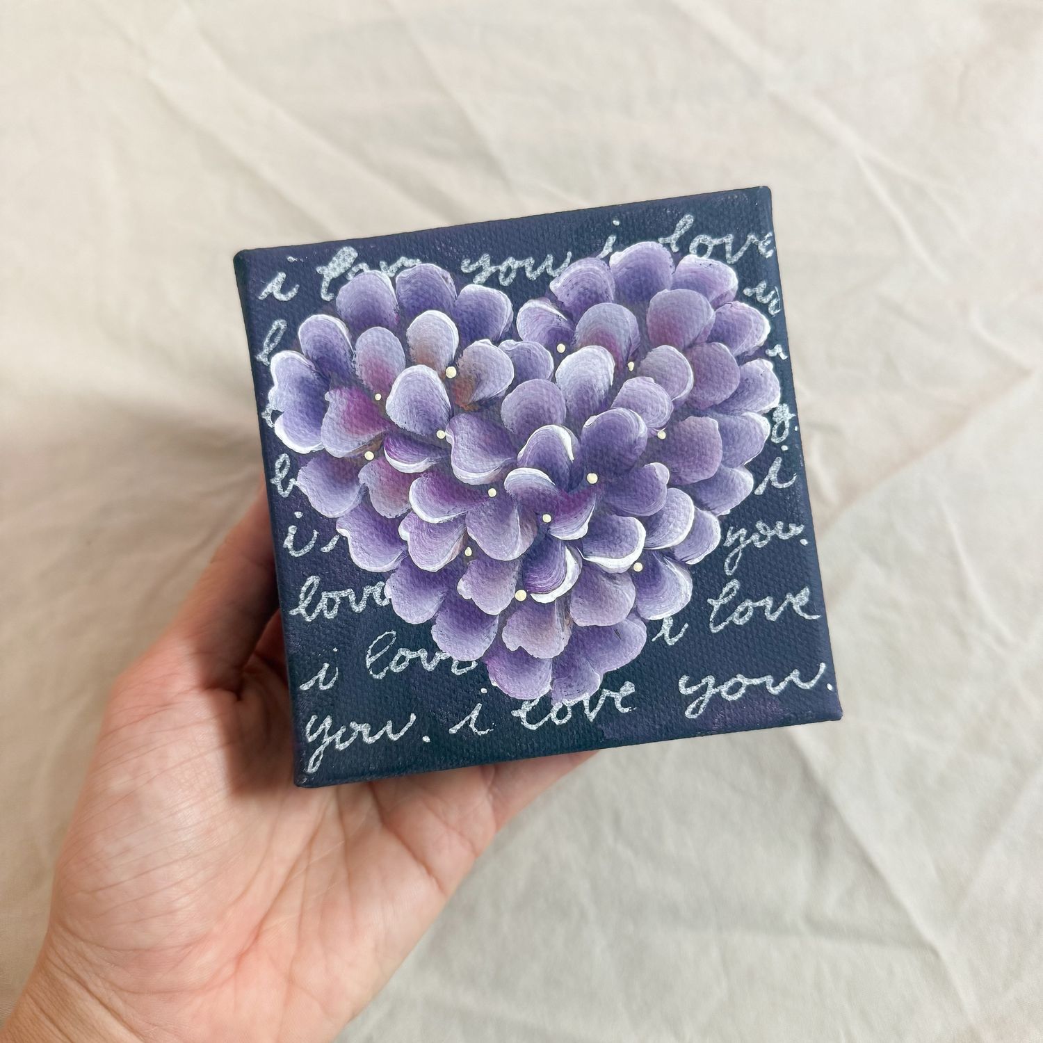 Purple Hydrangea Heart Mini 4" Canvas