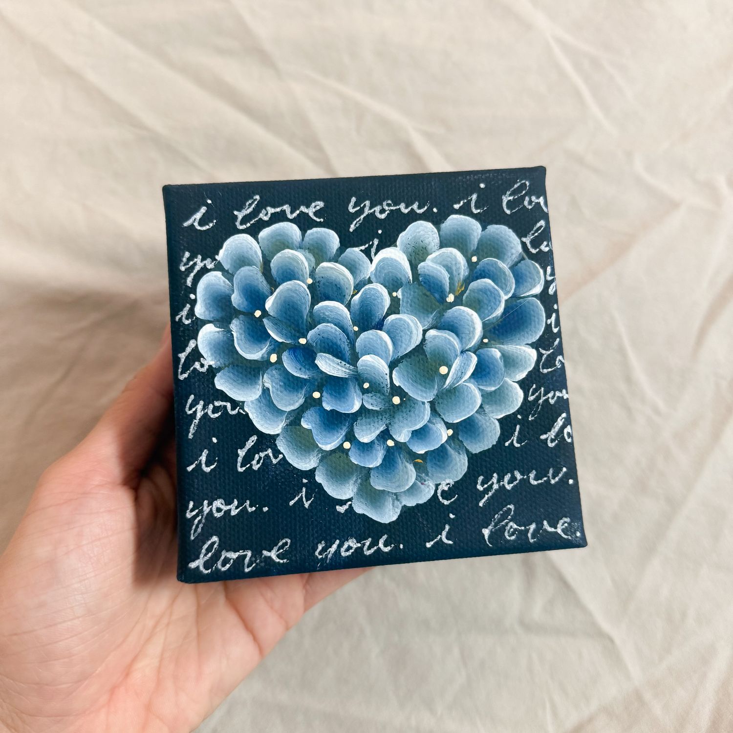 Blue Hydrangea Heart Mini 4" Canvas